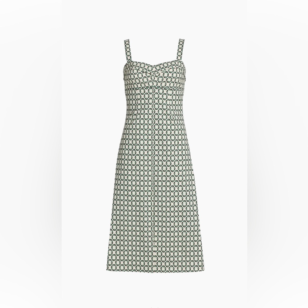 Veronica Beard Colleen Green, White and Black Patterned Midi Dress